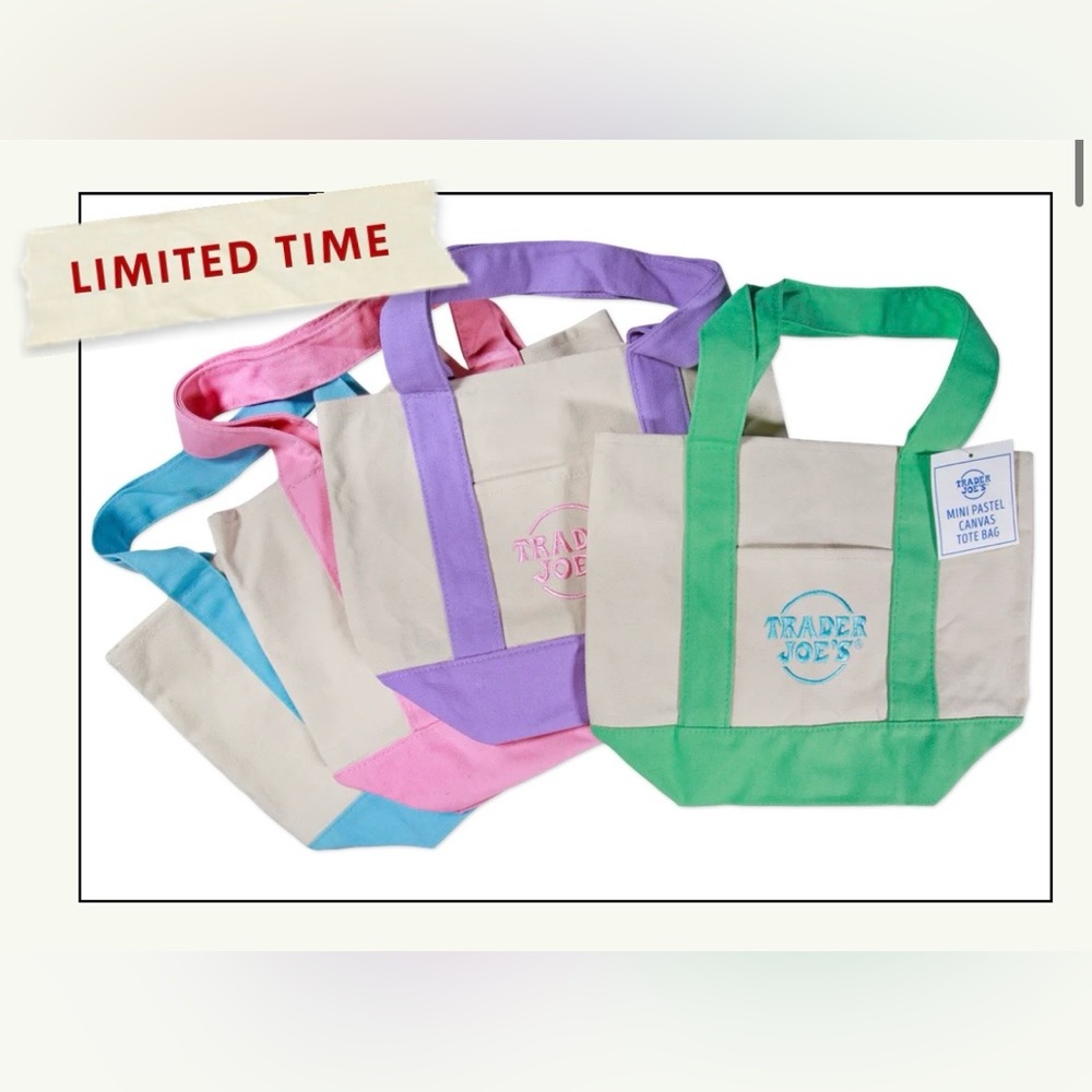 Trader Joe’s Mini Totes Pastel NWT (Green, Purple, Pink, Blue) - Picture 2 of 2